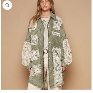 POL Clothing Inc.Vintage Olive Crochet Roomy Fit Shacket